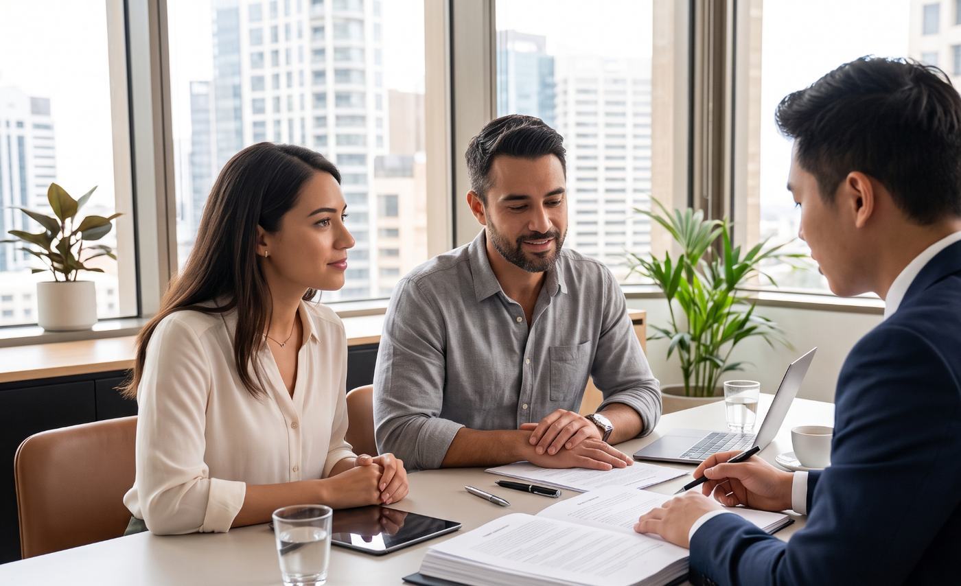 An SNT Law lawyer reviewing documents with clients