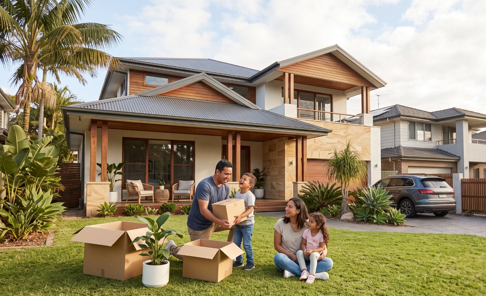 A family moving into their new home